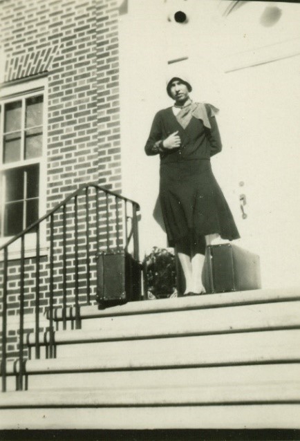 Helen S. Petersen Bentley on her first day of university at Iowa State College, 1930.