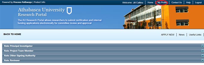 Screenshot of Research Portal