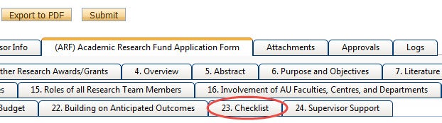 Internal funding checklist button screenshot